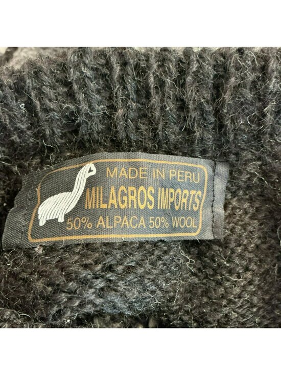 Handmade Milagros Imports Alpaca Wool Sweater Nordic Pattern Black/Grey/White Wo - Picture 15 of 15